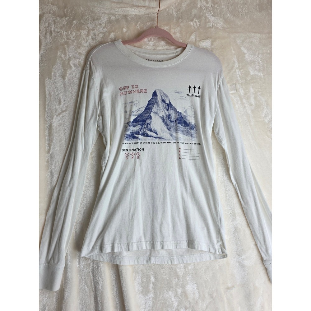 Aeropostale White Long Sleeve Graphic T‎ Shirt Mountain Destination Size S